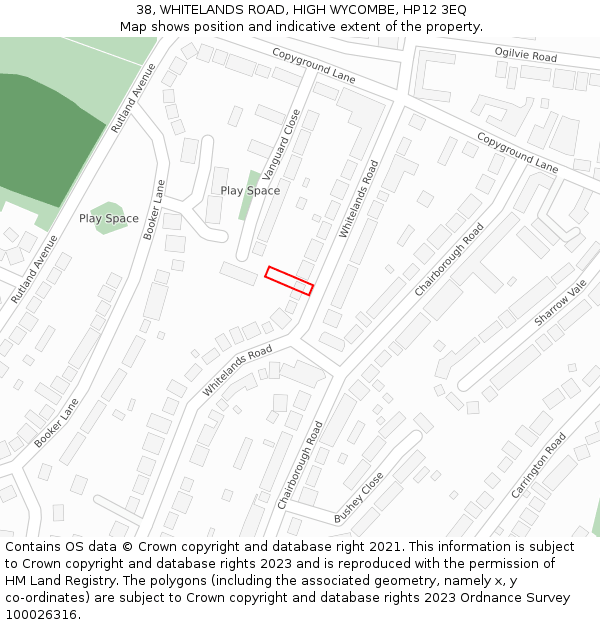 38, WHITELANDS ROAD, HIGH WYCOMBE, HP12 3EQ: Location map and indicative extent of plot