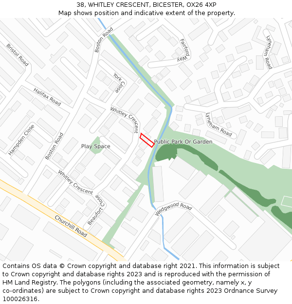 38, WHITLEY CRESCENT, BICESTER, OX26 4XP: Location map and indicative extent of plot