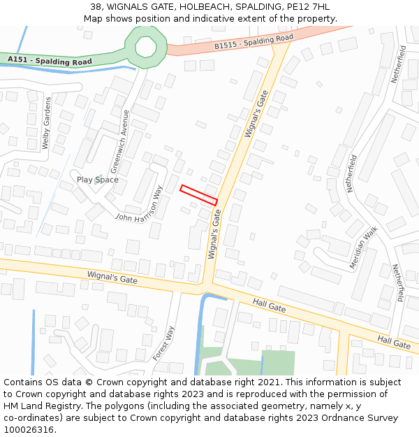 38, WIGNALS GATE, HOLBEACH, SPALDING, PE12 7HL: Location map and indicative extent of plot