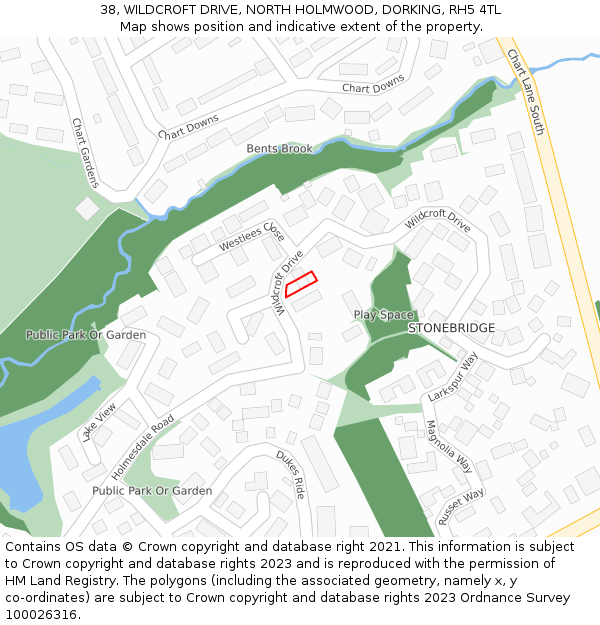 38, WILDCROFT DRIVE, NORTH HOLMWOOD, DORKING, RH5 4TL: Location map and indicative extent of plot