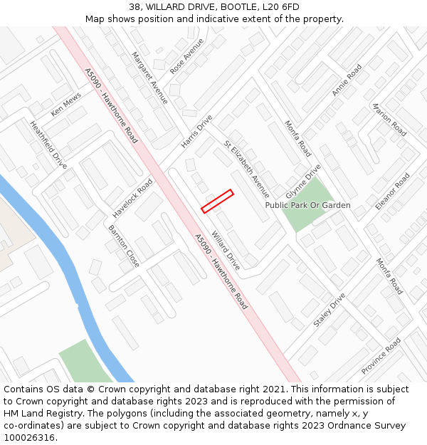 38, WILLARD DRIVE, BOOTLE, L20 6FD: Location map and indicative extent of plot
