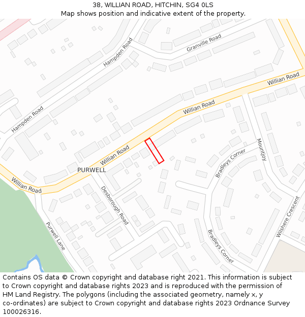 38, WILLIAN ROAD, HITCHIN, SG4 0LS: Location map and indicative extent of plot
