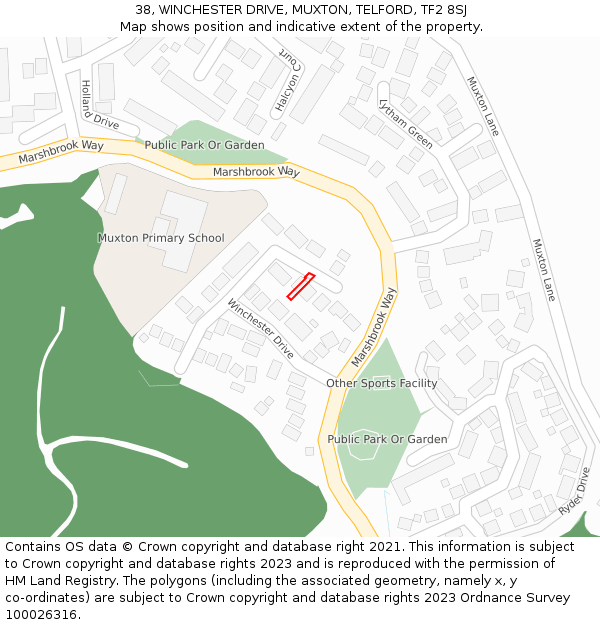 38, WINCHESTER DRIVE, MUXTON, TELFORD, TF2 8SJ: Location map and indicative extent of plot