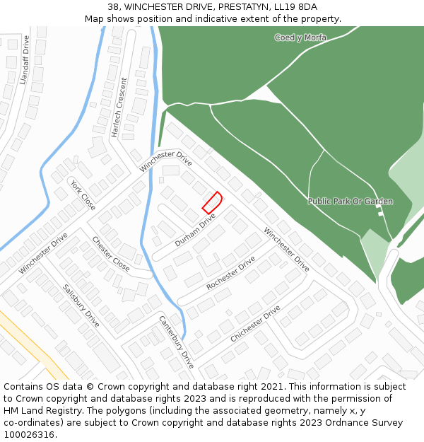 38, WINCHESTER DRIVE, PRESTATYN, LL19 8DA: Location map and indicative extent of plot