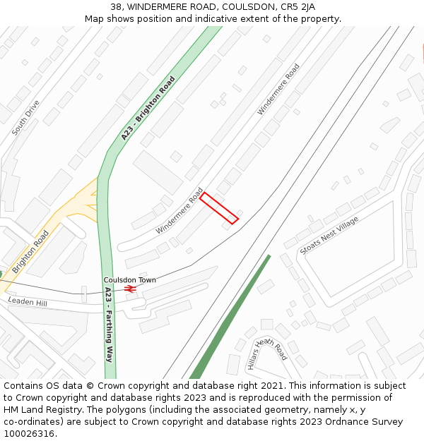 38, WINDERMERE ROAD, COULSDON, CR5 2JA: Location map and indicative extent of plot