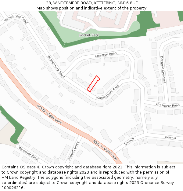 38, WINDERMERE ROAD, KETTERING, NN16 8UE: Location map and indicative extent of plot