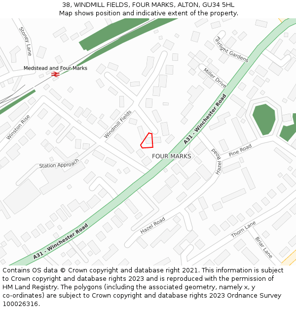 38, WINDMILL FIELDS, FOUR MARKS, ALTON, GU34 5HL: Location map and indicative extent of plot