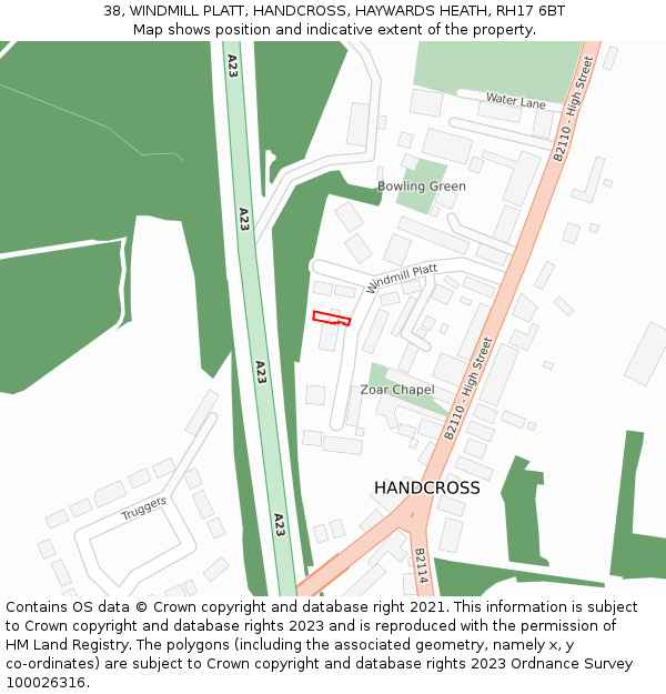 38, WINDMILL PLATT, HANDCROSS, HAYWARDS HEATH, RH17 6BT: Location map and indicative extent of plot