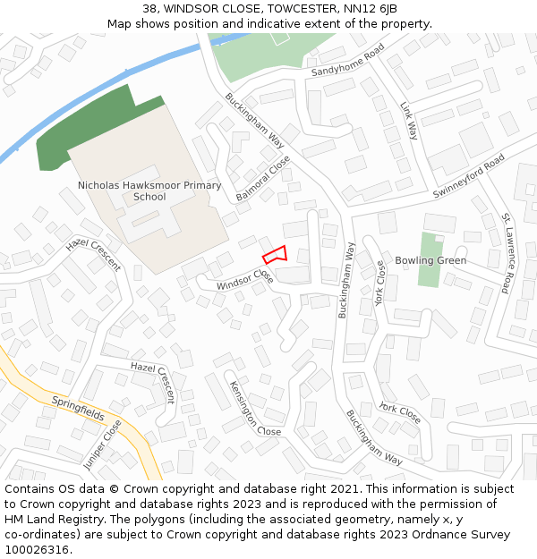 38, WINDSOR CLOSE, TOWCESTER, NN12 6JB: Location map and indicative extent of plot