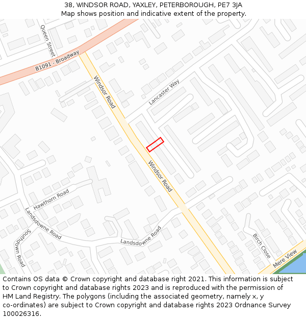 38, WINDSOR ROAD, YAXLEY, PETERBOROUGH, PE7 3JA: Location map and indicative extent of plot