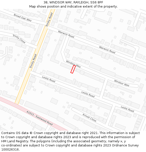 38, WINDSOR WAY, RAYLEIGH, SS6 8PF: Location map and indicative extent of plot