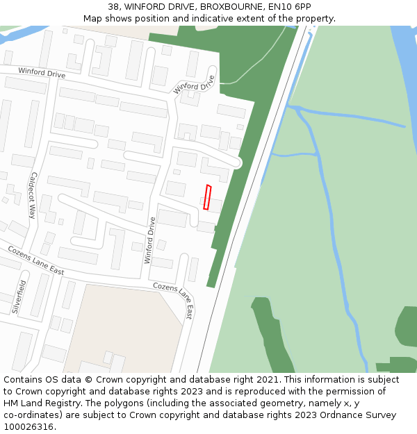 38, WINFORD DRIVE, BROXBOURNE, EN10 6PP: Location map and indicative extent of plot