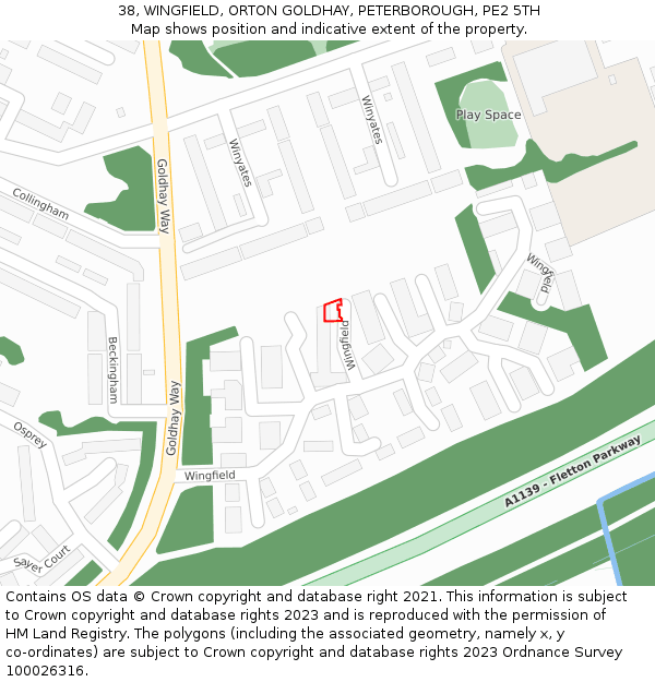 38, WINGFIELD, ORTON GOLDHAY, PETERBOROUGH, PE2 5TH: Location map and indicative extent of plot