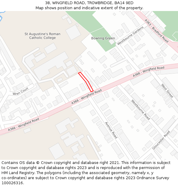 38, WINGFIELD ROAD, TROWBRIDGE, BA14 9ED: Location map and indicative extent of plot