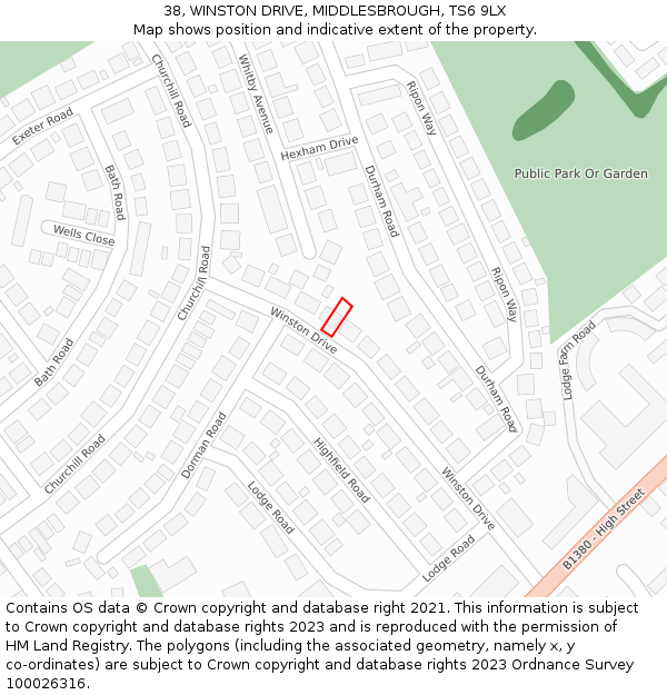 38, WINSTON DRIVE, MIDDLESBROUGH, TS6 9LX: Location map and indicative extent of plot