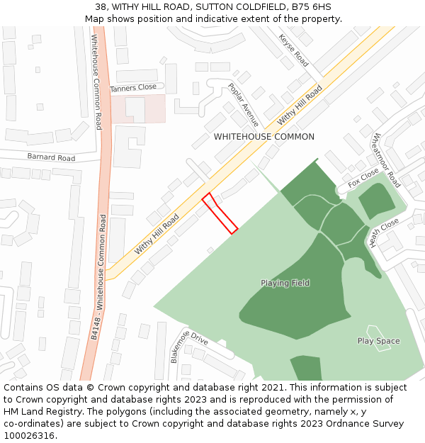 38, WITHY HILL ROAD, SUTTON COLDFIELD, B75 6HS: Location map and indicative extent of plot
