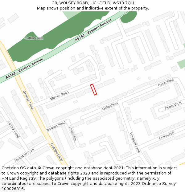 38, WOLSEY ROAD, LICHFIELD, WS13 7QH: Location map and indicative extent of plot