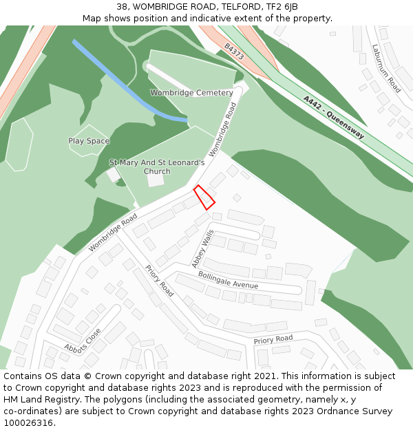 38, WOMBRIDGE ROAD, TELFORD, TF2 6JB: Location map and indicative extent of plot