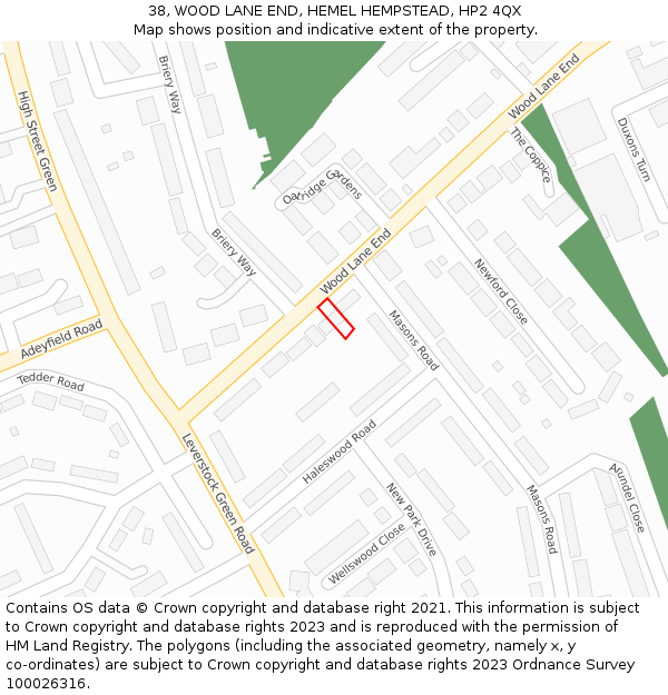 38, WOOD LANE END, HEMEL HEMPSTEAD, HP2 4QX: Location map and indicative extent of plot