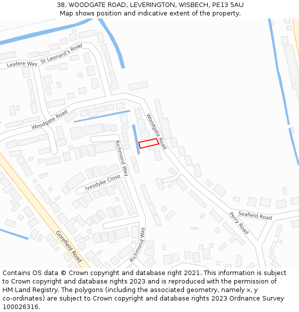 38, WOODGATE ROAD, LEVERINGTON, WISBECH, PE13 5AU: Location map and indicative extent of plot