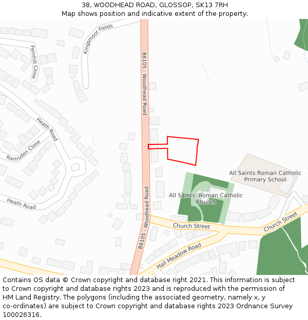 38, WOODHEAD ROAD, GLOSSOP, SK13 7RH: Location map and indicative extent of plot