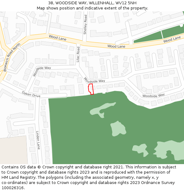 38, WOODSIDE WAY, WILLENHALL, WV12 5NH: Location map and indicative extent of plot