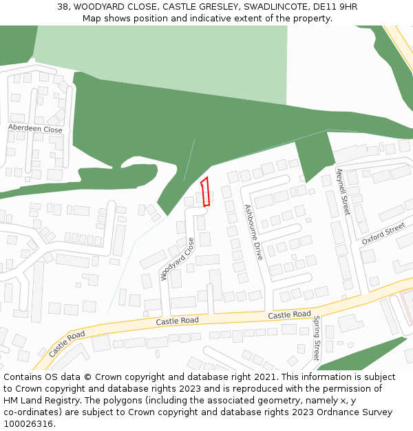 38, WOODYARD CLOSE, CASTLE GRESLEY, SWADLINCOTE, DE11 9HR: Location map and indicative extent of plot