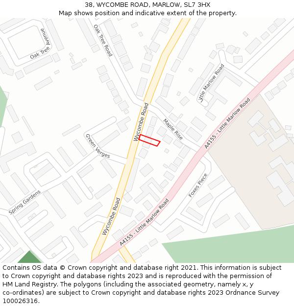 38, WYCOMBE ROAD, MARLOW, SL7 3HX: Location map and indicative extent of plot