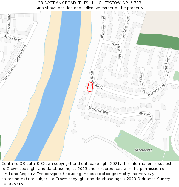 38, WYEBANK ROAD, TUTSHILL, CHEPSTOW, NP16 7ER: Location map and indicative extent of plot