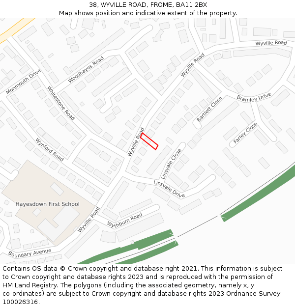 38, WYVILLE ROAD, FROME, BA11 2BX: Location map and indicative extent of plot