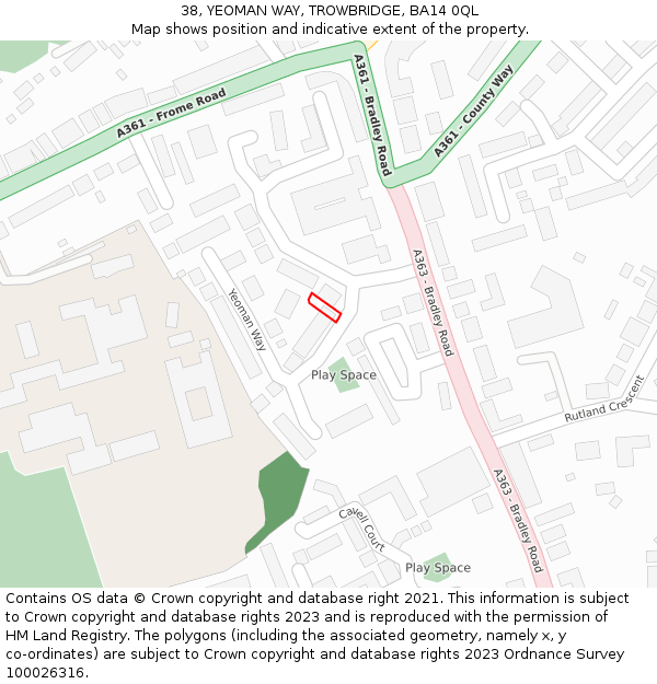 38, YEOMAN WAY, TROWBRIDGE, BA14 0QL: Location map and indicative extent of plot