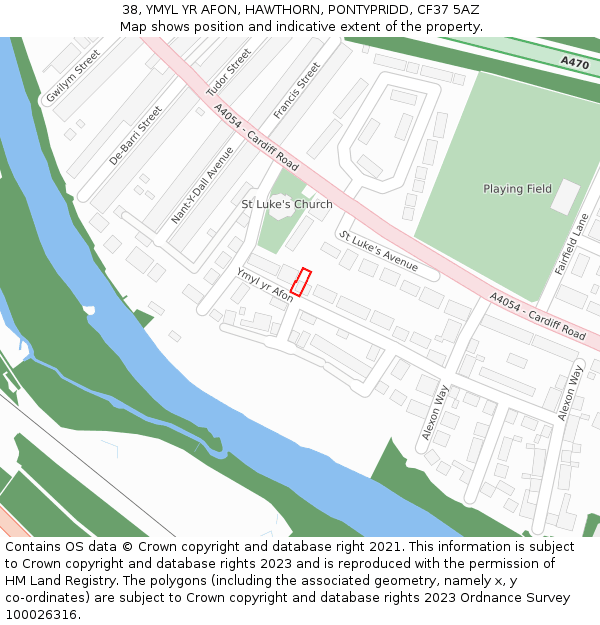 38, YMYL YR AFON, HAWTHORN, PONTYPRIDD, CF37 5AZ: Location map and indicative extent of plot