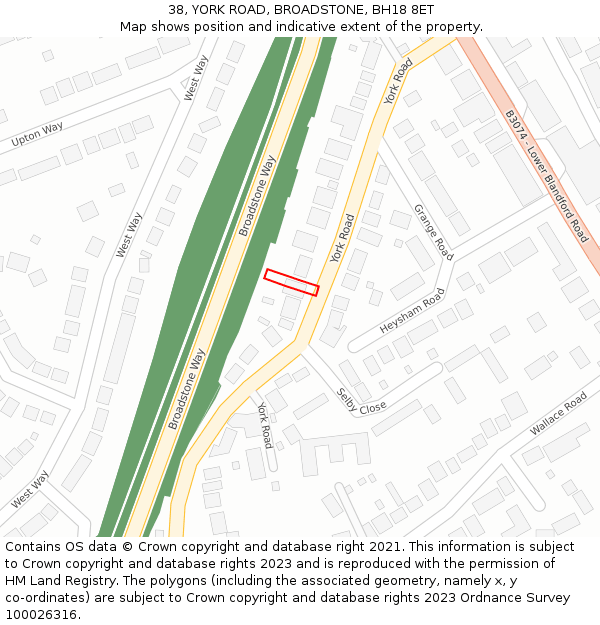 38, YORK ROAD, BROADSTONE, BH18 8ET: Location map and indicative extent of plot