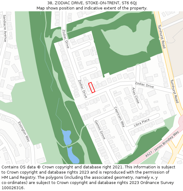 38, ZODIAC DRIVE, STOKE-ON-TRENT, ST6 6QJ: Location map and indicative extent of plot