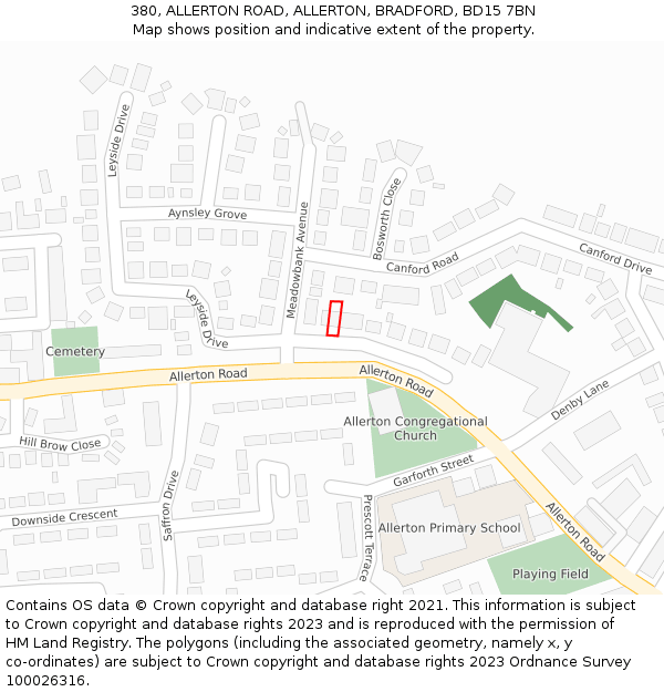 380, ALLERTON ROAD, ALLERTON, BRADFORD, BD15 7BN: Location map and indicative extent of plot