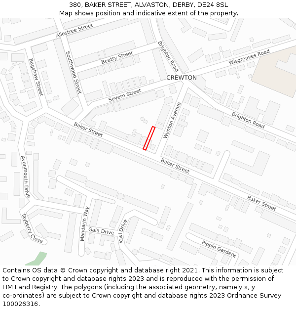 380, BAKER STREET, ALVASTON, DERBY, DE24 8SL: Location map and indicative extent of plot