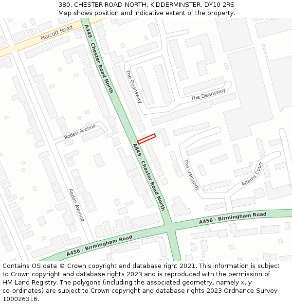 380, CHESTER ROAD NORTH, KIDDERMINSTER, DY10 2RS: Location map and indicative extent of plot