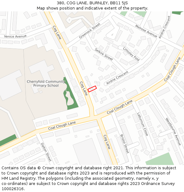 380, COG LANE, BURNLEY, BB11 5JS: Location map and indicative extent of plot