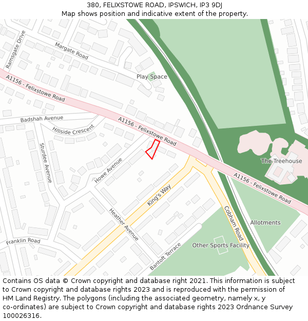 380, FELIXSTOWE ROAD, IPSWICH, IP3 9DJ: Location map and indicative extent of plot