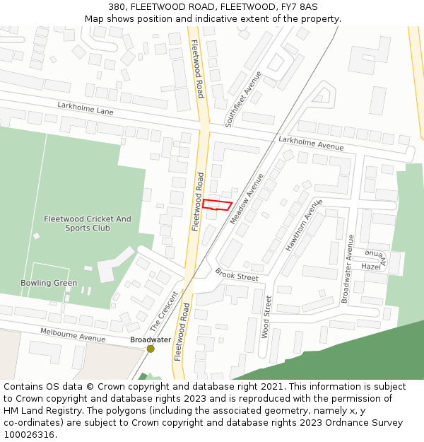 380, FLEETWOOD ROAD, FLEETWOOD, FY7 8AS: Location map and indicative extent of plot