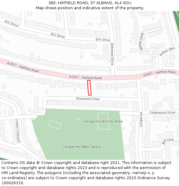 380, HATFIELD ROAD, ST ALBANS, AL4 0DU: Location map and indicative extent of plot