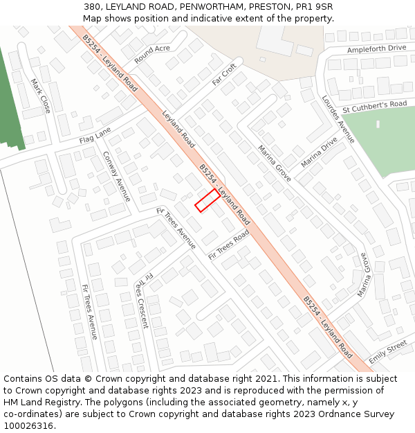 380, LEYLAND ROAD, PENWORTHAM, PRESTON, PR1 9SR: Location map and indicative extent of plot