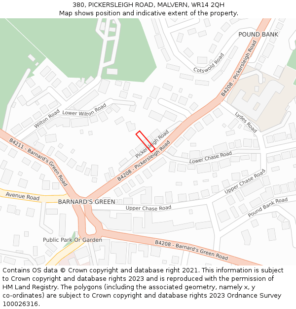 380, PICKERSLEIGH ROAD, MALVERN, WR14 2QH: Location map and indicative extent of plot