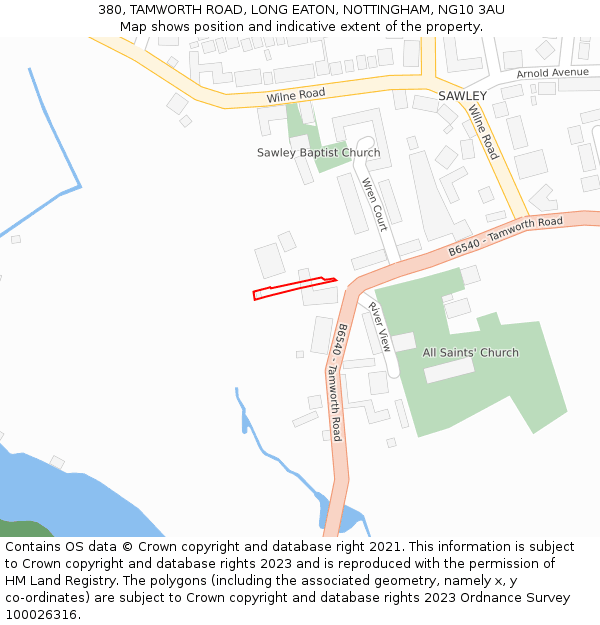 380, TAMWORTH ROAD, LONG EATON, NOTTINGHAM, NG10 3AU: Location map and indicative extent of plot