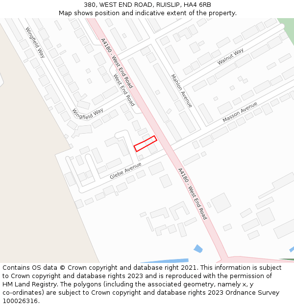 380, WEST END ROAD, RUISLIP, HA4 6RB: Location map and indicative extent of plot