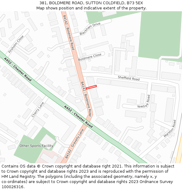 381, BOLDMERE ROAD, SUTTON COLDFIELD, B73 5EX: Location map and indicative extent of plot