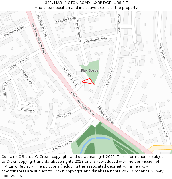 381, HARLINGTON ROAD, UXBRIDGE, UB8 3JE: Location map and indicative extent of plot