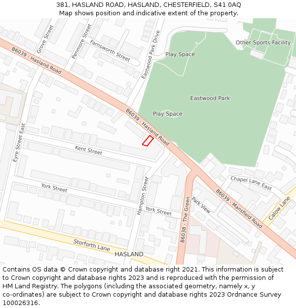 381, HASLAND ROAD, HASLAND, CHESTERFIELD, S41 0AQ: Location map and indicative extent of plot