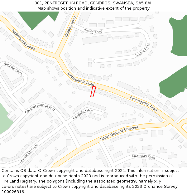 381, PENTREGETHIN ROAD, GENDROS, SWANSEA, SA5 8AH: Location map and indicative extent of plot