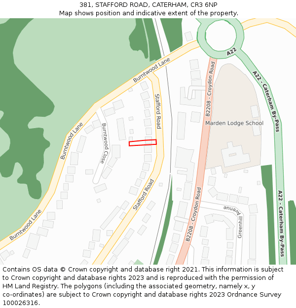 381, STAFFORD ROAD, CATERHAM, CR3 6NP: Location map and indicative extent of plot